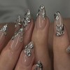 Almond Press on Nails Silver Fake Nails French Tip False