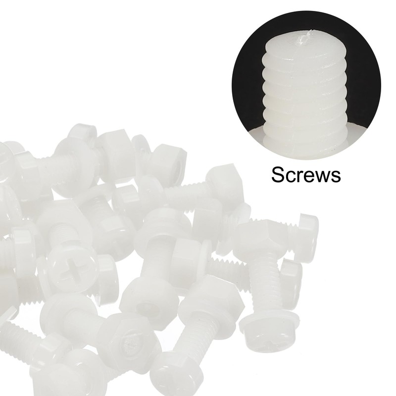 PATIKIL M6x20mm White Nylon Bolts Plastic Nuts Full Thread Head