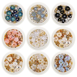 Brand CQJSYL Nail Parts, Metal Parts, Flower Parts, 9 Colors, 9 Pieces, Resin Parts Set, Studs, Nail Art Kit, For Resin, Jewelry Parts, 3D Decoration Parts, Gel Nail Stone