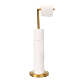 Gold Toilet Paper Holder Stand, Rust-Proof & Heavy Stainless Steel Base, Sturdy Free Standing for 5 Toilet Paper Rolls Max (Gold)