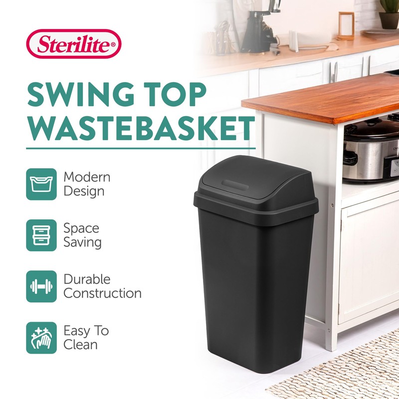 Sterilite 8-Pack Swing Top Wastebasket, Sleek Square Profile Trash Can,