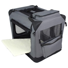 EliteField 3-Door Folding Soft Dog Crate with Carrying Bag and Fleece Bed (2 Year Warranty), Indoor & Outdoor Pet Home (24" L x 18" W x 21" H, Gray)