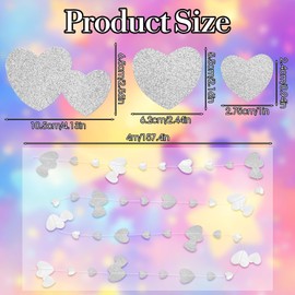 LIQWEI 52 Feet White -Silver Disco Party-Decoration Heart Garland, Birthday, New Year's Eve, Hanging Backdrop Streamers, Graduation, Engagement, Wedding, Bachelorette, Winter Christmas Banner Decor
