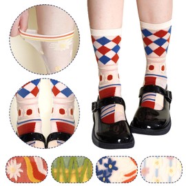 JTYKUYR 6 Pairs Womens Floral Sheer Socks, Summer Transparent Thin Mesh Ankle Lace Jacquard Socks