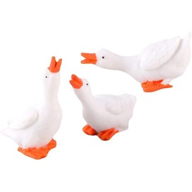 Gryshanyun 3Pcs Miniature White Goose Figurines - Handmade Resin Fairy Garden Decor, Farm Animal Statues for DIY Micro Landscape, Moss Terrarium & Mini Scene Accessories