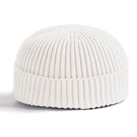 JFAN Trawler Winter Beanie Hat Baseball Cap Roll up Edge Skullcap Fisherman Beanie Unisex Cuffed Short Knit Fisherman Beanie Winter Hats-White
