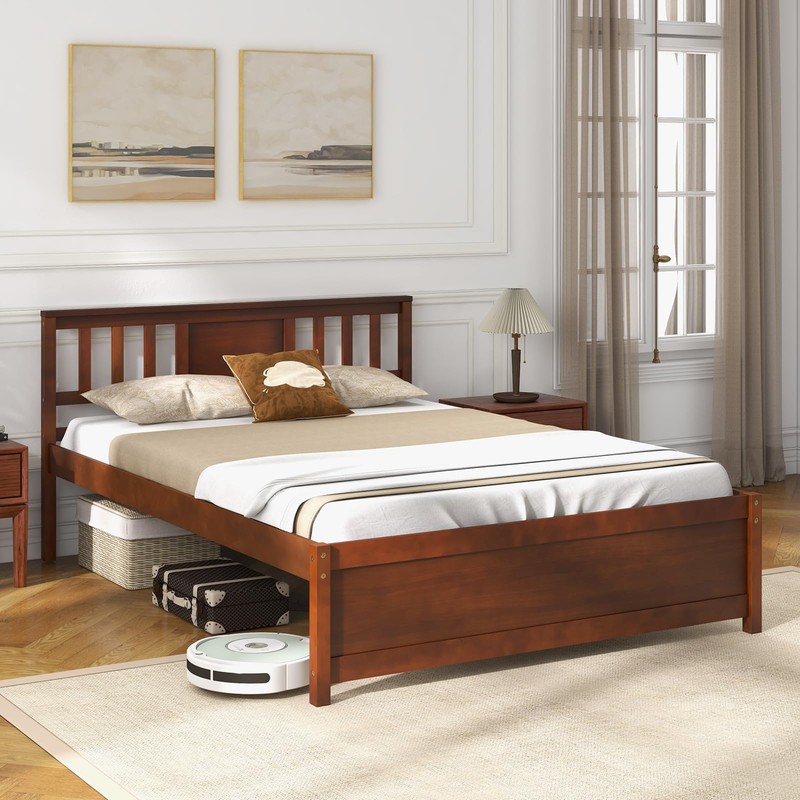 Giantex Full Size Solid Wood Platform Bed Frame, Mid Century