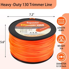 Supvintor 130 Trimmer line, 130 Weed Eater String Heavy Duty, 130 String Trimmer Line, Commercial Weed Eater Line .130, Nylon Weed Eater String .130Inch-438Ft-3Lb Fits Most String Trimmer (Square)