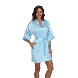 Women's Silk Robes Satin Robes Bridesmaids Robes Silky Kimono Robes Bridal Party Robes, Blue