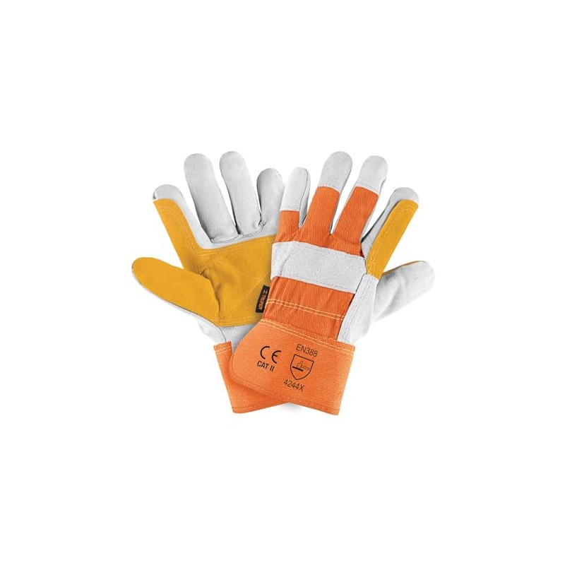 Truper GU-215, Guantes de carnaza y loneta, con refuerzo, unitalla