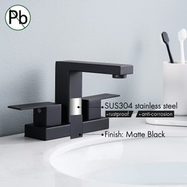 KES Black Bathroom Faucet 4-Inch Centerset & Sink Drain Without Overflow, L4150LF-BK+S2008D-BK-TEM