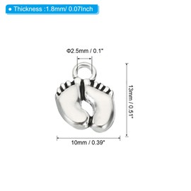 PATIKIL Footprint Charm, 50Pcs Mini Footprint Pendant Charm Bulk Metal Cute DIY for Jewelry Making Bracelets Earrings Necklace Wedding Crafts, Dark Silver