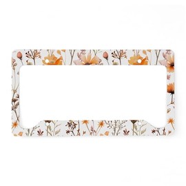 CafePress Orange Wildflowers Pattern Aluminum License Plate Frame, License Tag Holder