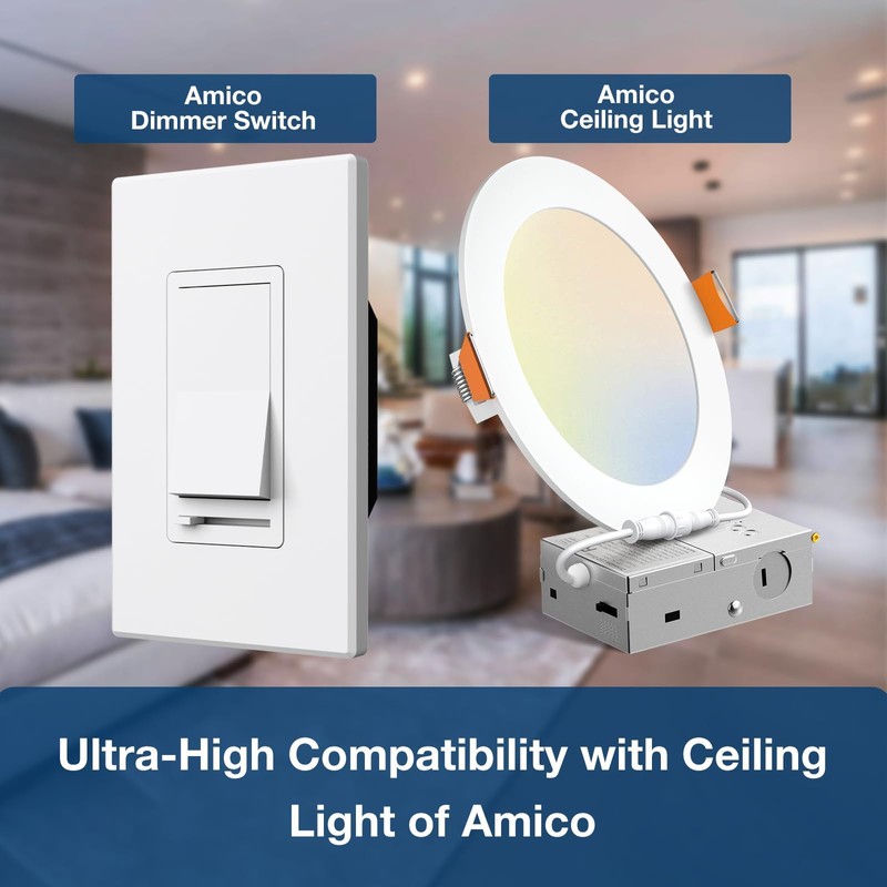 Amico 6 Pack Dimmer Light Switch, Single-Pole or 3-Way Compatible