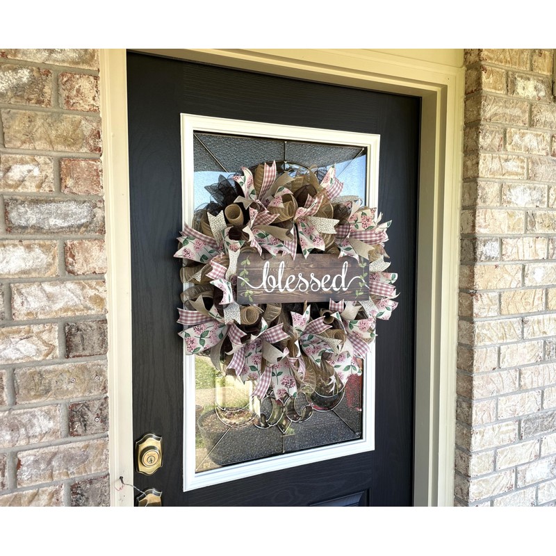 Blessed Hydrangea Floral Dusty Rose Plaid Summer Fall Spring Deco