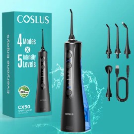 COSLUS CX50 Irrigador Bucal Portátil – Irrigador Dental Profesional con 4 Boquillas, 4 Modos, 5 Niveles de Presión Ajustables, Temporizador y Modo de Pulso (Presionar y Soltar) – Dispositivo de Cuidad