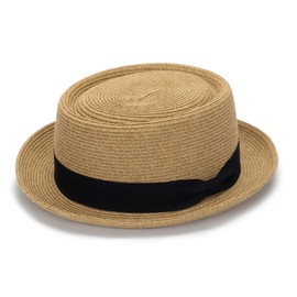 KorhLeoh Summer Pork Pie Straw Hat 1920s Bowler Flat Top Fedora Hat Costume Party Cap for Men Women Unisex, Khaki elegant bow