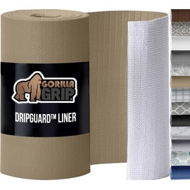 GORILLA GRIP DripGuard Drawer and Shelf Liner for Cabinet, 20x240 Inch, Slip Resistant Non Adhesive Protection for Kitchen, BPA Free Smooth Surface Plastic Liners for Cabinets, Bathroom Drawers, Beige