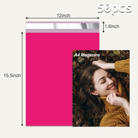 Jowlroel Poly Mailers 12x15.5 Inch 50 Pcs, Strong Adhesive Shipping Bags for Clothing, Self-Sealing and Waterproof Mailing Envelopes, Privacy Protected Mailer Bags for Small Business - Rose Red