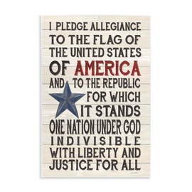 Stupell Industries Pledge of Allegiance Stars and Stripes Americana Rustic Wood Look Sign Wall Plaque, 10 x 15, Multi-Color