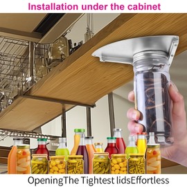 Xinlie Stainless Steel Under Cabinet Jar Opener Under Counter Jar Lid Cap Opener Jar Lid & Bottle Cap Opener Tool for Seniors Compact Structure Kitchen Gadgets for Weak Hands, Seniors