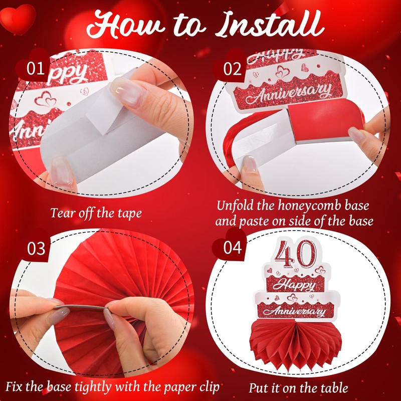 HZHSGLY 9PCS Ruby Wedding Anniversary Decorations, 40th Anniversary Decorations Romantic