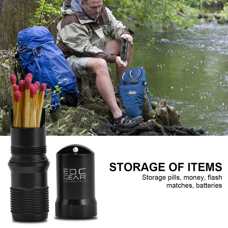 Waterproof Aluminum Survival Pill Capsule Case Emergency Box Container (Black)