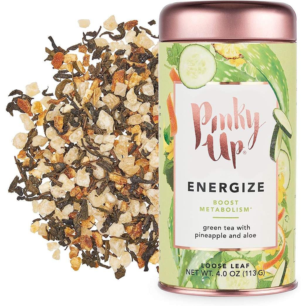 Pinky Up Energize Loose Leaf Wellness Tea, Green Tea Blend, Anti-Inflammatory, , Naturally Low Calorie & Gluten Free, 3.0 Ounce Tin, 25 Servings