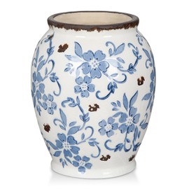 Hollyone Blue and White Porcelain Vase Large Chinoiserie Floral Vintage Tall Blue Ceramic Vases for Home Mantle Shelf Living Room Table Centerpieces Decor, 7 Inch