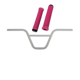 OG Lowrider Handlebar 872 Steel White & BMX Flangeless Pink Grips