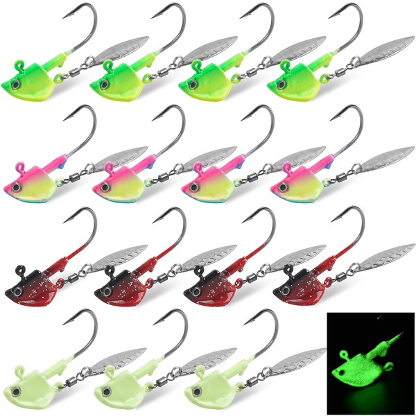 Underspin Jig Heads Kit,Fishing Jig Head Hooks with Willow Blade