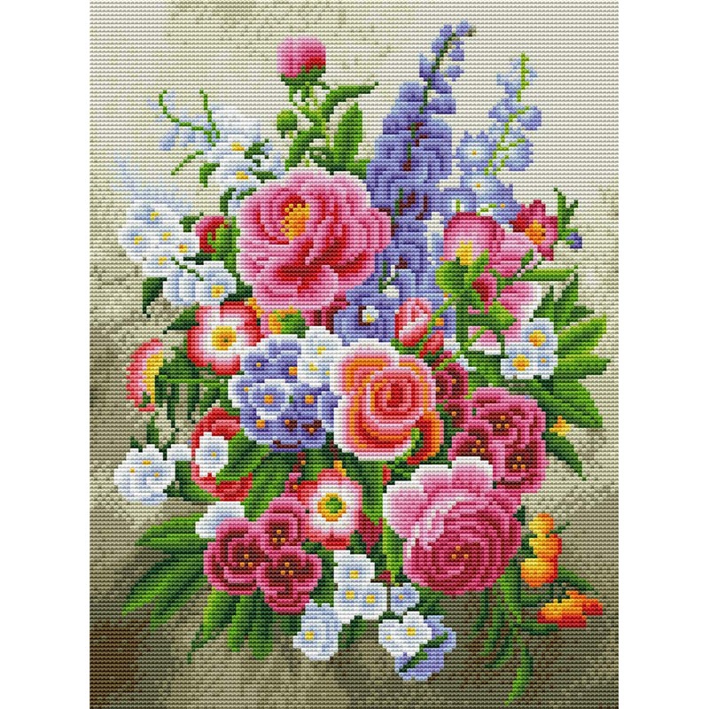Abillyn Cross Stitch Colorful Flowers Embossed Pattern Starter Kit (Flowers)