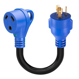 FROSTYRIDER 3 Prong 30 Amp to 50 Amp RV Generator Adapter Cord,NEMA L5-30P to 14-50R Electrical Adapter,10/3 Gauge Generator Cord Heavy Duty with LED Power Indicator,12 inch