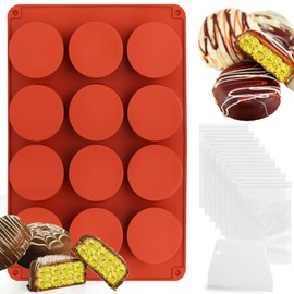 Mity rain Chocolate Bar Mold Deep, Silicone Dubai Chocolate Bar Pistachio Molds with Bags Scraper, Round Fix Chocolate Bar Dubai Candy Bar Mold for Filling Knafeh Pistachio Cream（1pc）