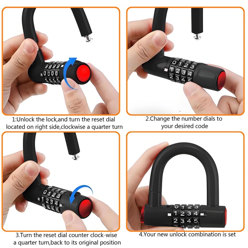 Security Cable Lock Set (4 Digital Combination U-Lock & 4