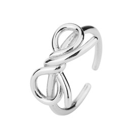 Charm Bowknot Band Ring for Women Fashion Hollow Chunky Bow Stackable Open Adjustable Ring Unique Elegant Trendy Twisted Ribbon Knuckles Finger Ring Hypoallergenic Anniversray Jewelry (Silver)