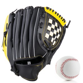 Lismyakey Baseball Gloves Sports Baseball and Softball Outdoor Sports Left Catcher's Mitt with Baseball PU Leather Thickening Pitcher Softball Gloves for Pitcher Beginner Training (12.5inch, Yellow)