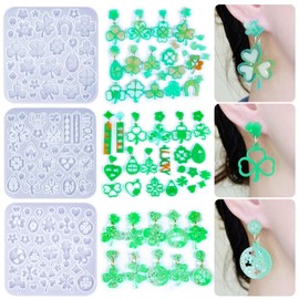 3 Pack Shamrock Silicone Resin Earring Molds, Lucky Straw Shape Earring UV Molds Epoxy Resin Casting Mold with 200Pcs Earring Hook for St Patrick's Day Keychain Jewelry Pendant DIY Supplies