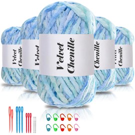 Maxee 500 g (5 x 100 g) Velvet Baby Wool, Velvet Chenille Yarn with Crochet Tools, Cuddly Soft Velvet Chenille Yarn, Fluffy, Soft Plush Wool, Crochet Yarn Wool for Knitting and Crochet, Colour