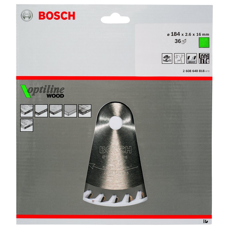 Bosch 2608640818 Optiline Wood Circular Hand Saw Blade, 184mm x