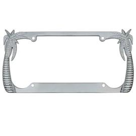 BDK Heavy Duty Rust-Proof Stainless Steel Metal Chrome Tropical Palm Tree License Plate Frame Universal Fit for Car Truck SUV (Pack of 2)