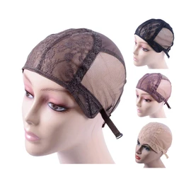 Peluca de encaje doble para hacer pelucas con correas ajustables en la parte trasera de encaje suizo, Café Oscuro, xl