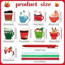 Geyee 18 Sets Christmas Coffee Cup Notepad with Pen Winter Memo Pad Christmas to Do List Xmas Notepads Set for Study Work Decoration Christmas Party Favors (Cute)