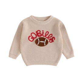KMBANGI Newborn Toddler Boy Girl Football Sweater Go Bills Pullover Knitwear Game Day Warm Sweatshirt Fall Winter Clothes (Khaki, 2-3 Years)