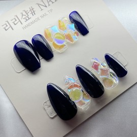 UruUru Stars in the Night Sky Handmade Nail Tips - Almond / 우루우루 밤하늘의 별 수제네일팁 - 아몬드