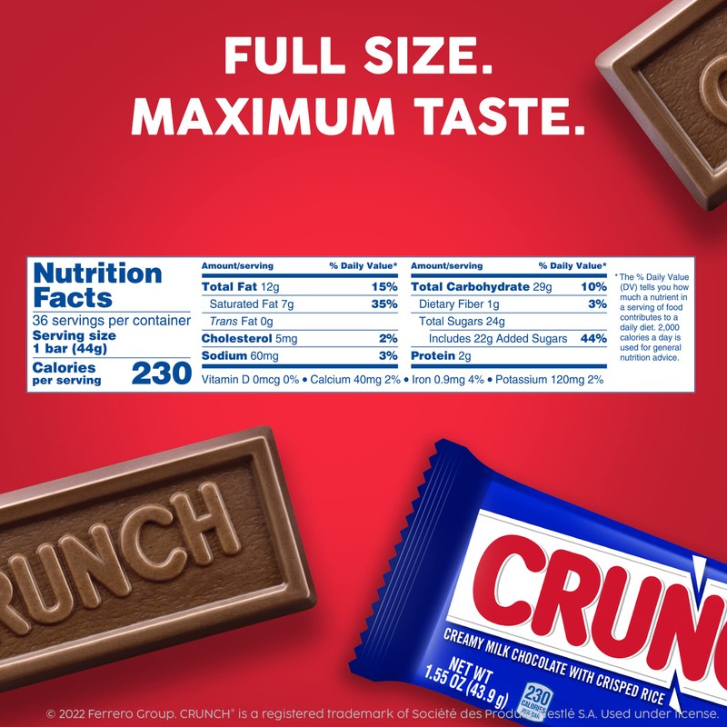 CRUNCH, Bulk 36 Pack, Milk Chocolate and Crisped Rice, Full