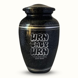 Custom Human Cremation Urn for Adult Ashes - Engraved Aluminum Vessel with Name & Dark Funny Humor Urn Baby Urn Design - Vessel for Men & Women Remains, Black with Silver Rim