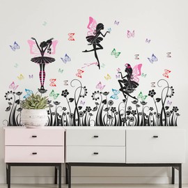 CAICOME Black Ballet Girl Bedroom Decor Colorful Butterfly Wall Decor for Girls Kids Bedroom DIY Ballet Dance Ballerinas Vinyl Wall Decals Art Stickers Home Wall Decoration
