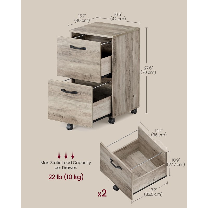 VASAGLE 2-Drawer File Cabinet, Small Rolling Filing Cabinet for Home