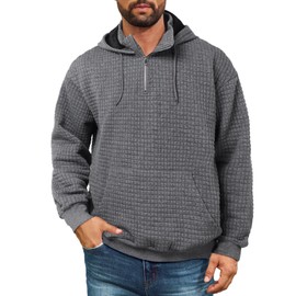Auxo Quarter Zip Pullover Men Fashion Sweaters Plain Light Hoodies Tall Quilted Sweatshirt Drawstring Casual Hooded Shirts with Pocket Dark Grey Medium